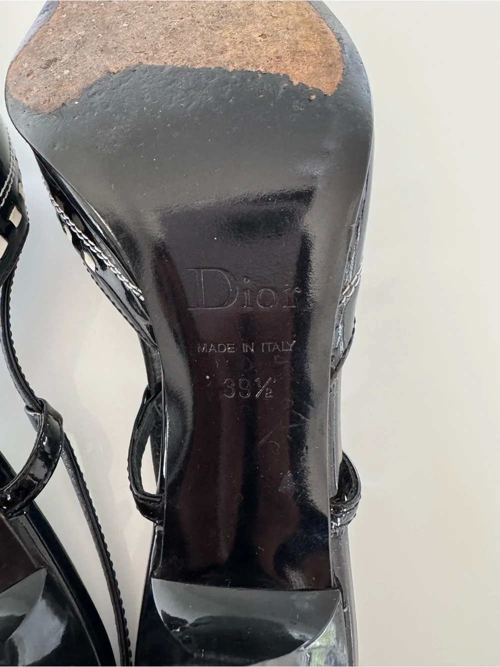 Dior Vintage Galliano FW 2004 Gambler Black Patent Leather Slingback Heels 39.5 - Picture 6 of 7